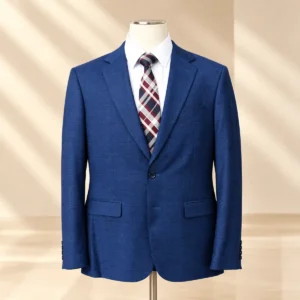 Costume 3 Pièces Bleu Roi à Carreaux Discrets avec Revers à Encocher