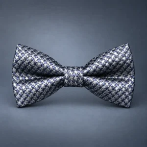 Nœud Papillon Gris et Bleu Marine à Motifs Pied-de-Poule Satiné
